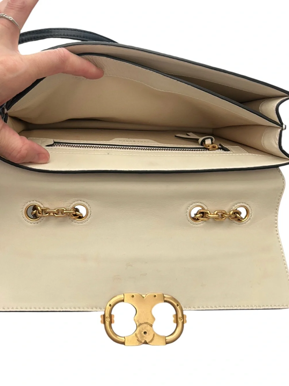 Tory Burch Gemini Link Python Leather Printed Crossbody Shoulder Chain Bag Purse